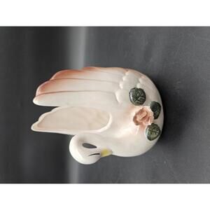 VTG Ceramic Swan Planter Vase Sculpted Flower Pink 5.5 In MCM